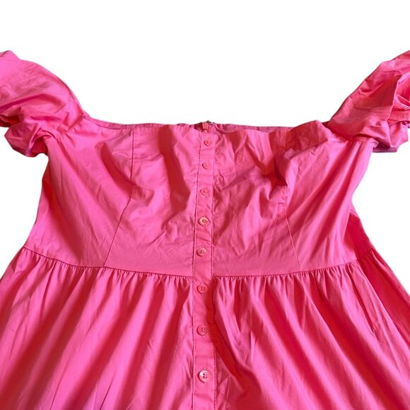 Staud Elio Off-The-Shoulder Dress Plumeria Pink Midi Length Cotton Size 16 NWT - Picture 3 of 14